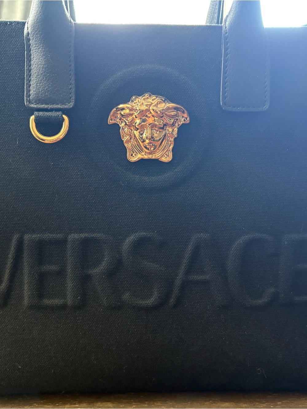 Versace Black Tote with Gold Medusa Accent
